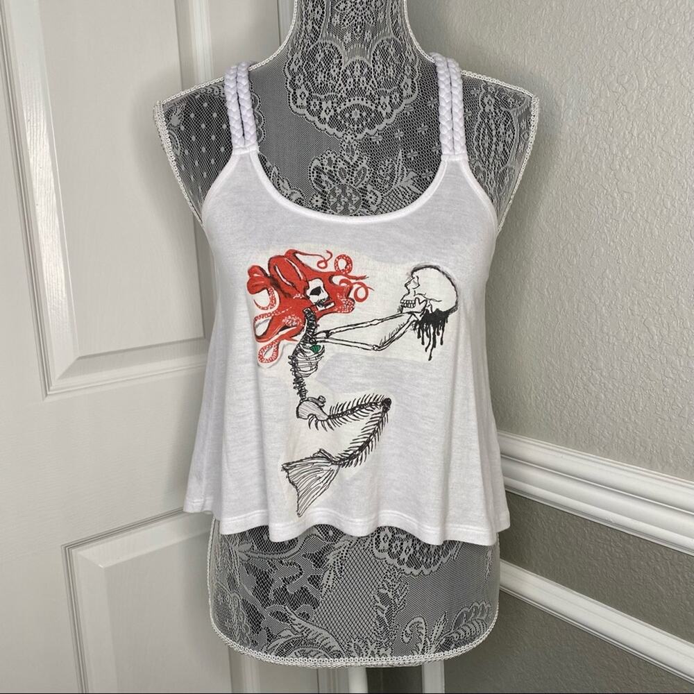 Vintage 90's Y2K Custom Womens Goth Mermaid Braided Crop Tank Top Size Medium - Picture 2 of 5